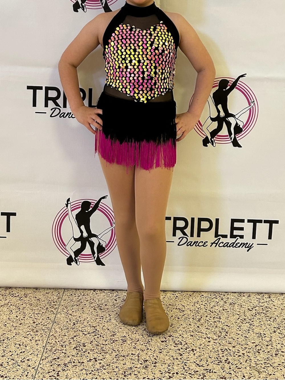 Black and Hot Pink Sequin Dance Costume